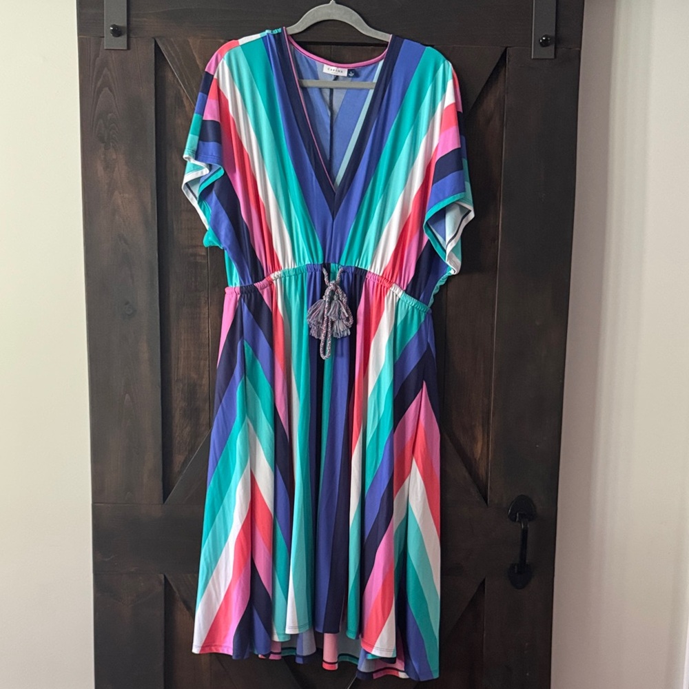 Cabana Life Blue and Green V-Neck Dress